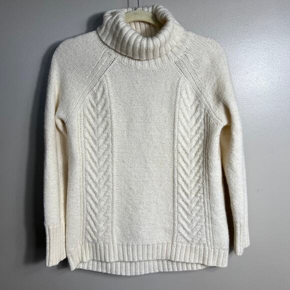 American Eagle AE Wool Blend Turtleneck Fishermancore Cream Sweater Women Medium - Picture 2 of 7